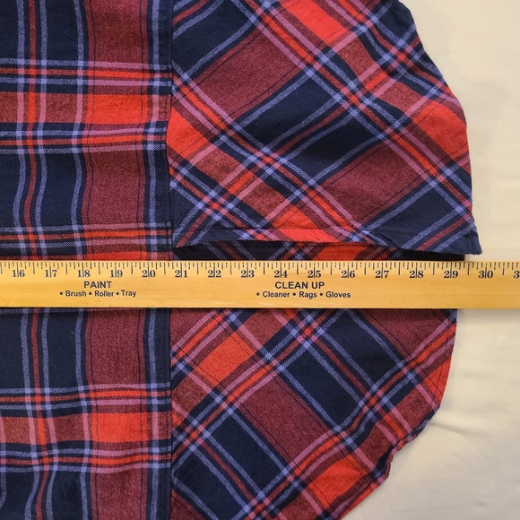 BIT & BRIDLE Red Navy Plaid Embellished Collar Long Sleeve Flannel Shirt Size XL - Picture 9 of 10